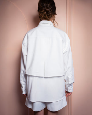 Gaia Shirt ivory oversized shirt adjustable waist cinched silhouette back view